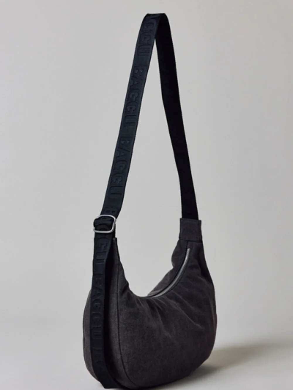 BAGGU Charcoal Canvas Crossbody with Branded Black Strap